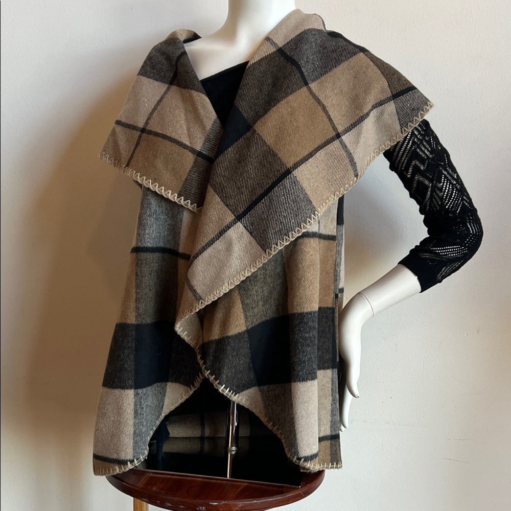 Mud Pie Black and tan Plaid Shawl